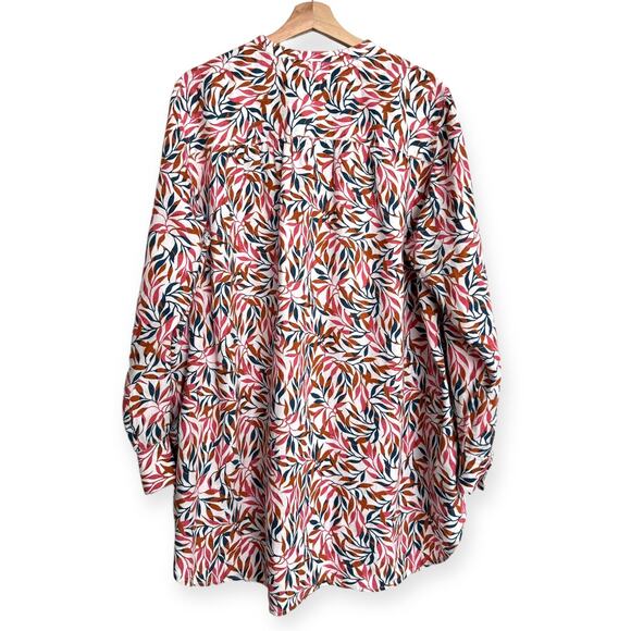 Lands End 100% Linen Ivory Multi Dyed Leaves A Line Long Sleeve Tunic Women's 18 - Picture 2 of 11